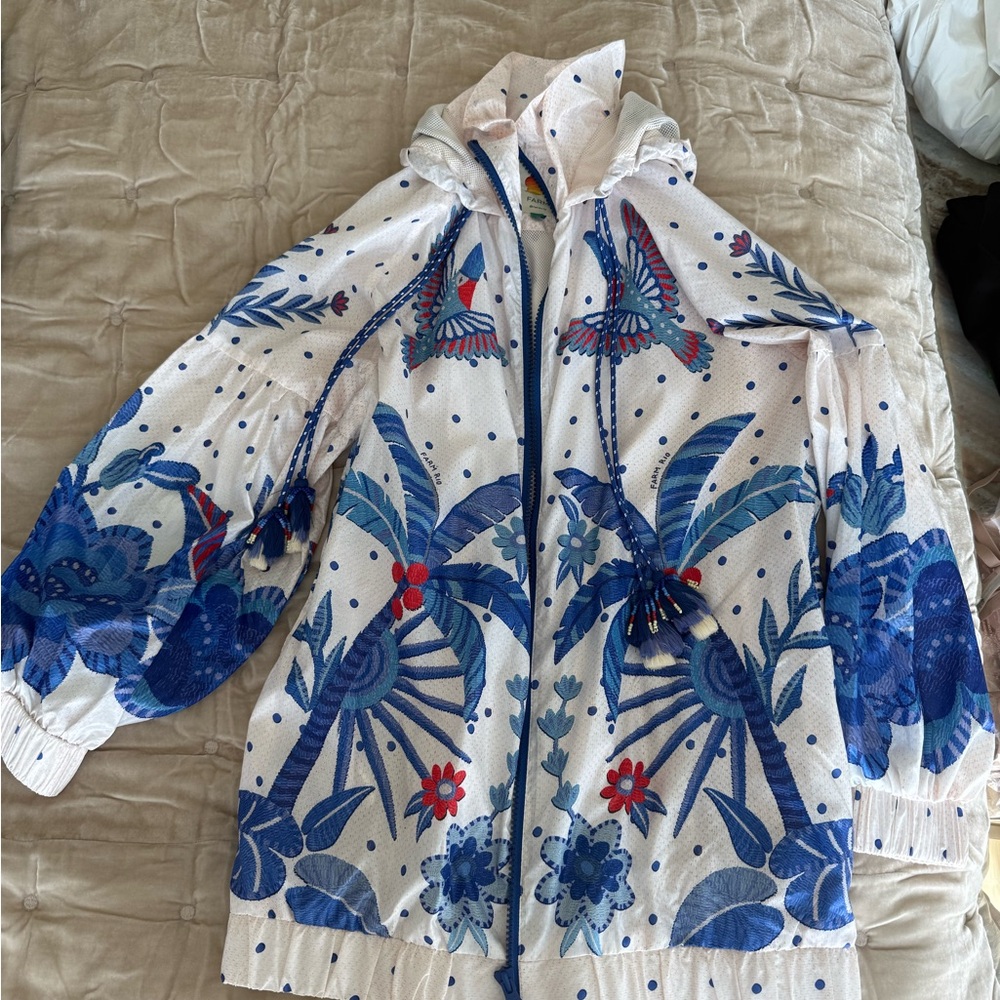 FARM Rio Blue and White Tropical Bomber Jacket